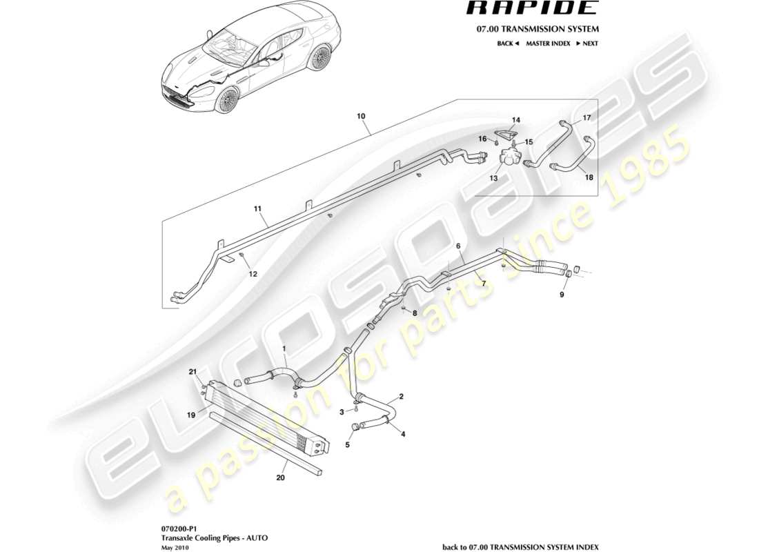 aston martin rapide (2012) schéma des pièces du refroidisseur d'huile de transmission