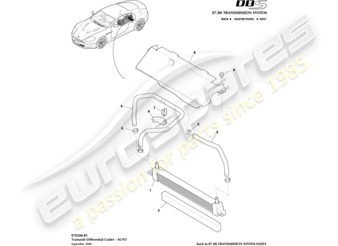 aston martin dbs (2007) refroidissement différentiel schéma des pièces