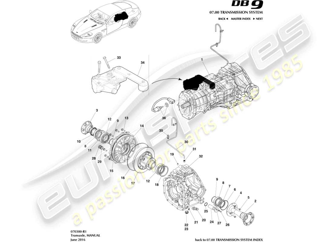 aston martin db9 (2008) boîte-pont, diagramme de pièce manuel