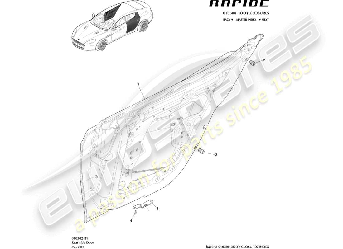 aston martin rapide (2014) schéma des pièces de l'assemblage de la porte arrière