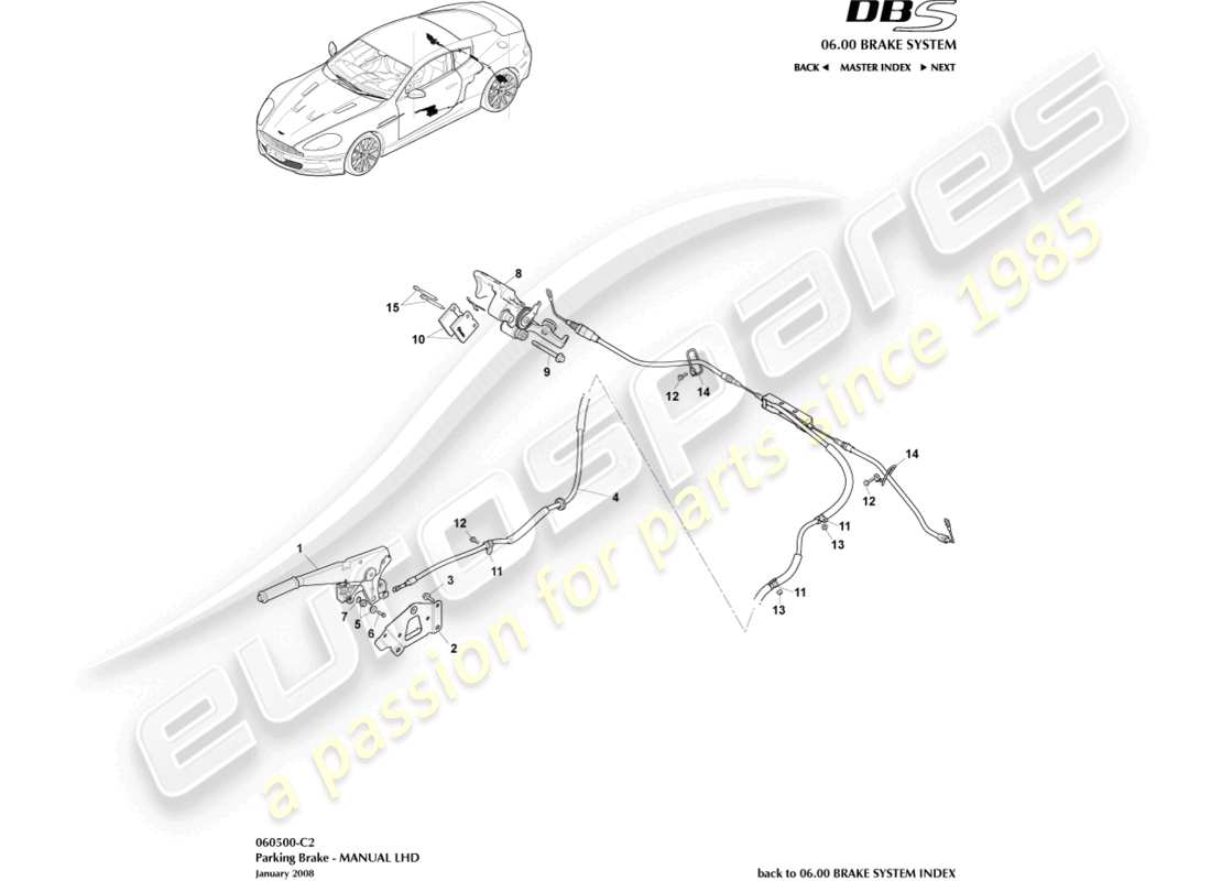 aston martin dbs (2010) frein de stationnement, diagramme de pièces lhd