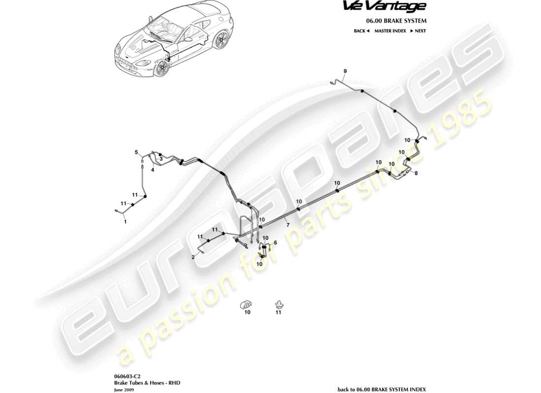 aston martin v12 vantage (2013) conduites et flexibles de frein, diagramme de pièces rhd