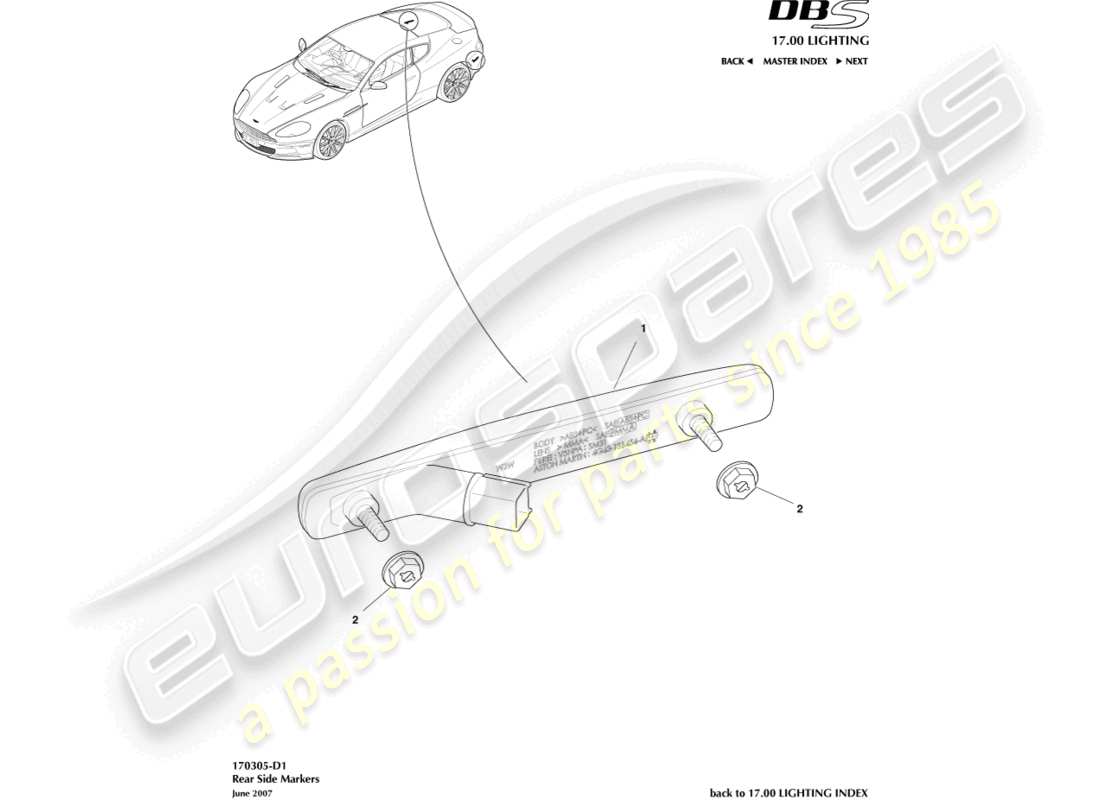 aston martin dbs (2012) diagramme des pièces des marqueurs latéraux arrière