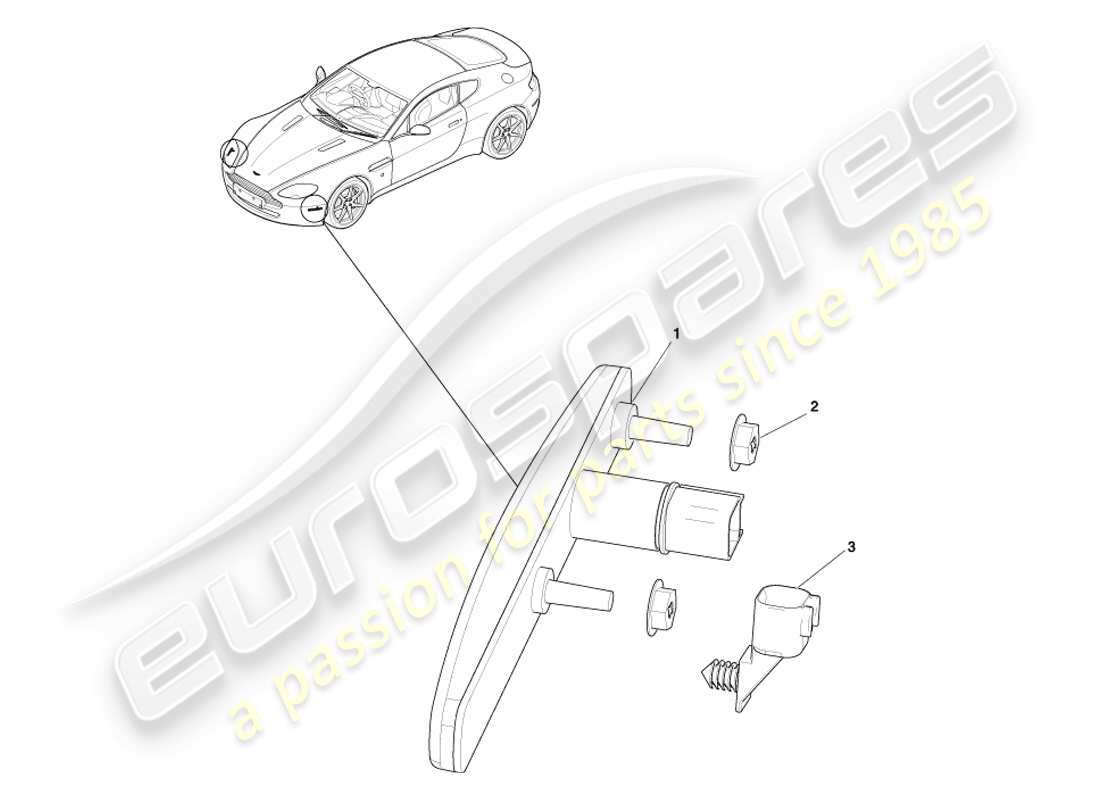 aston martin v8 vantage (2007) diagramme des pièces des marqueurs latéraux avant