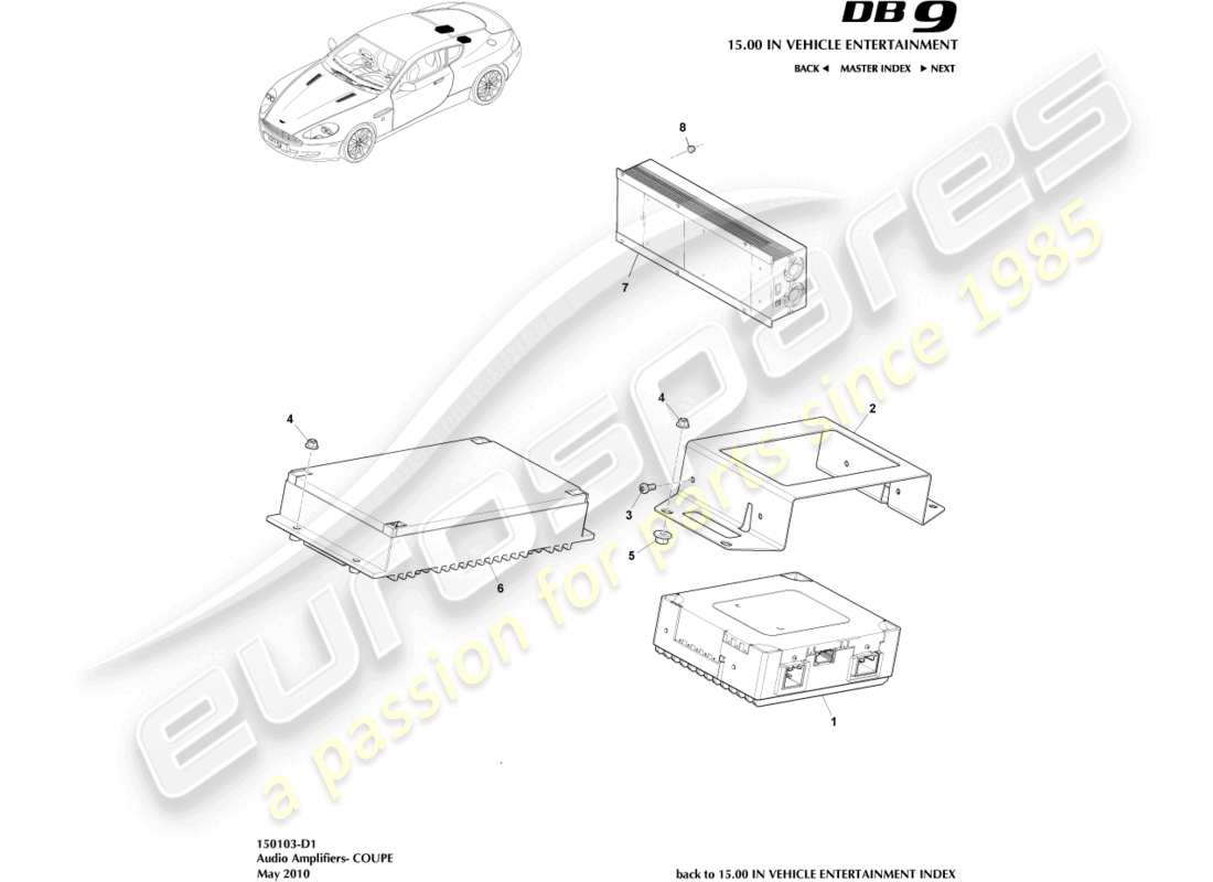 aston martin db9 (2008) amplificateurs, diagramme de pièce du coupé