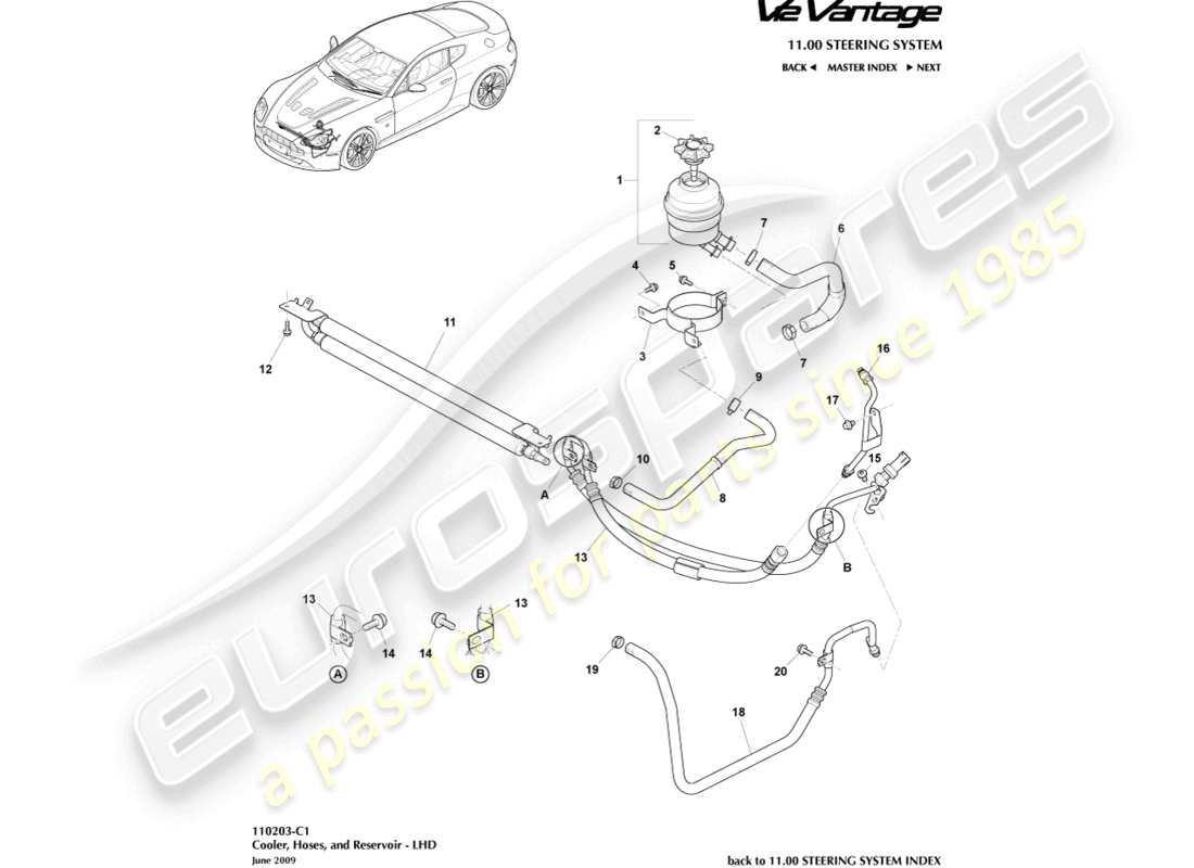 aston martin v12 vantage (2013) refroidisseur, tuyaux et réservoir, diagramme de pièces lhd