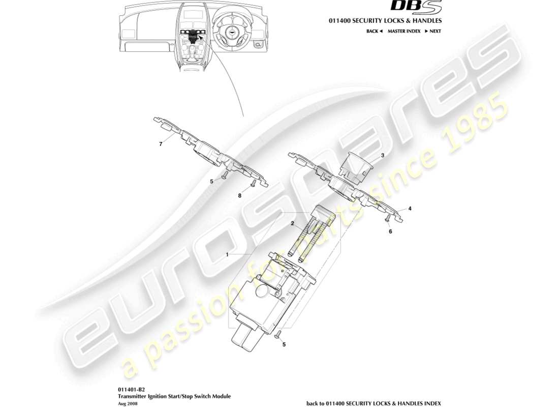 aston martin dbs (2010) diagramme des pièces du module de démarrage/arrêt