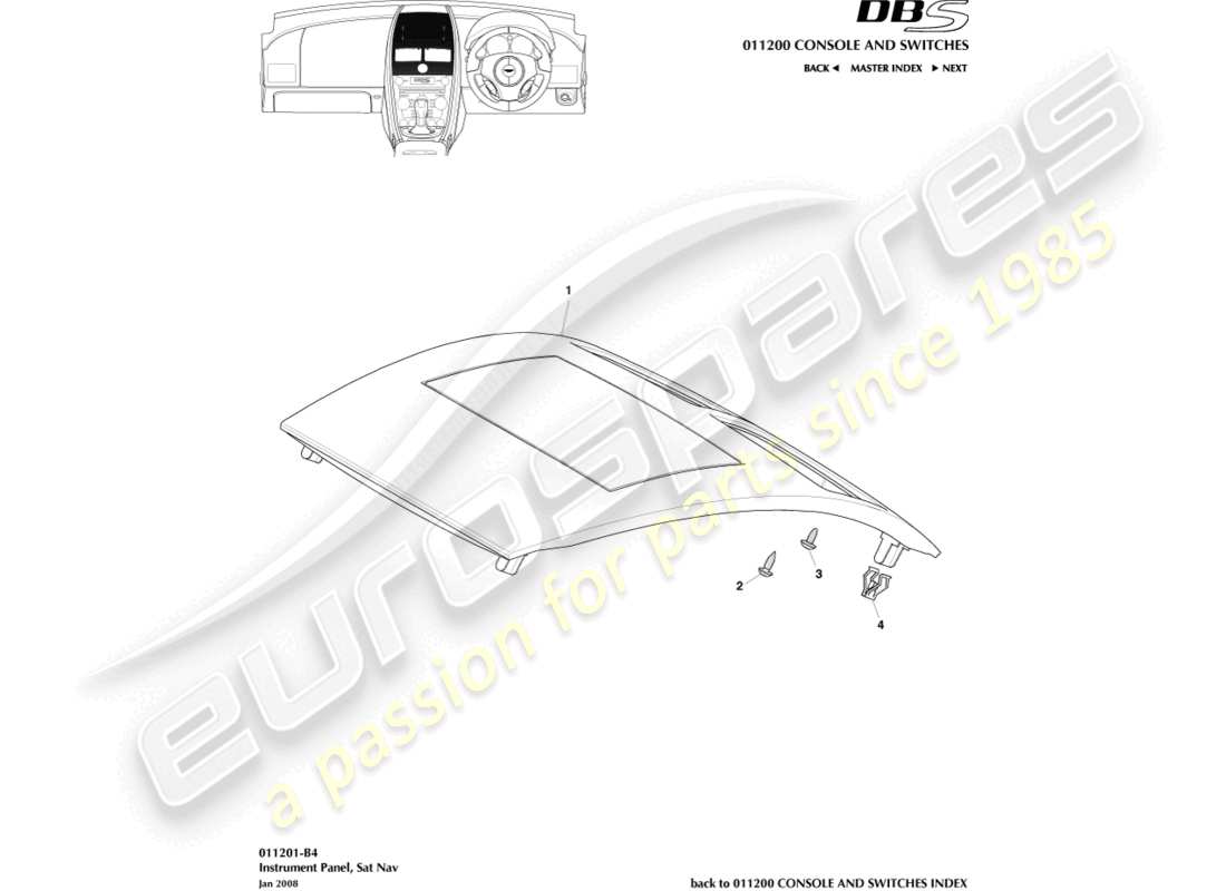 aston martin dbs (2010) tableau de bord, diagramme de pièces de navigation par satellite