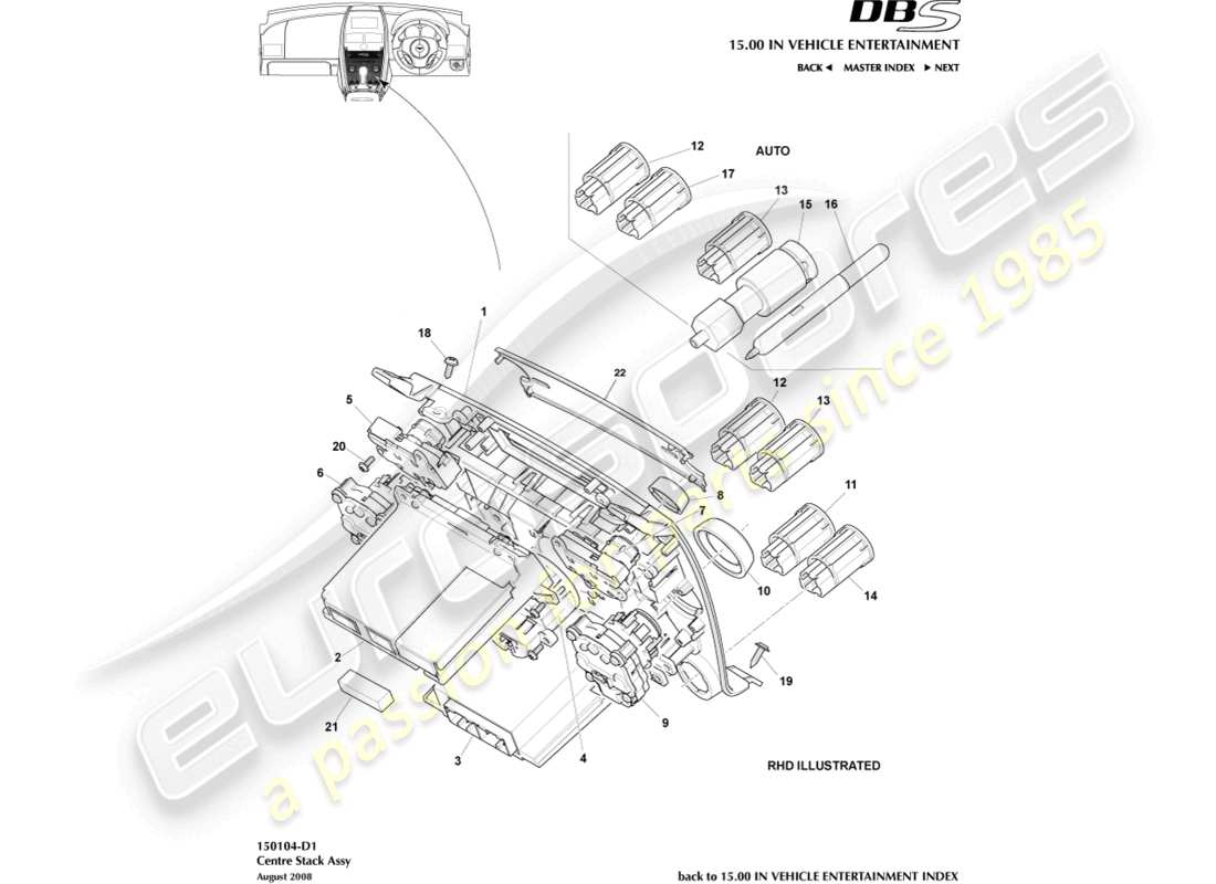 aston martin dbs (2010) diagramme des pièces de la pile centrale