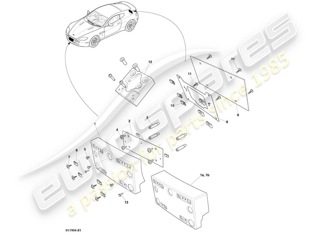 aston martin v8 vantage (2005) supports de plaque d'immatriculation, chine, fed, diagramme de pièce du ccg