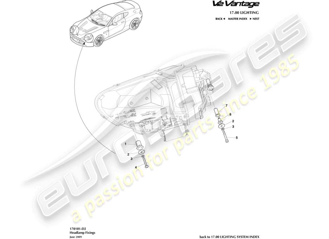 aston martin v12 vantage (2013) schéma des pièces de fixation des phares