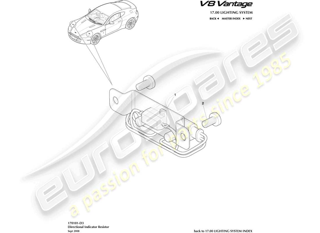 aston martin v8 vantage (2012) diagramme des pièces de la résistance d'indicateur directionnel