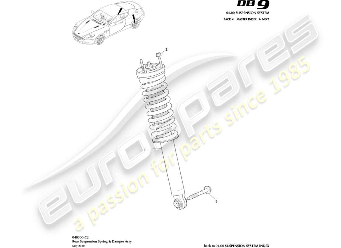 aston martin db9 (2008) ressort et amortisseur arrière, 09my sur le diagramme de pièce