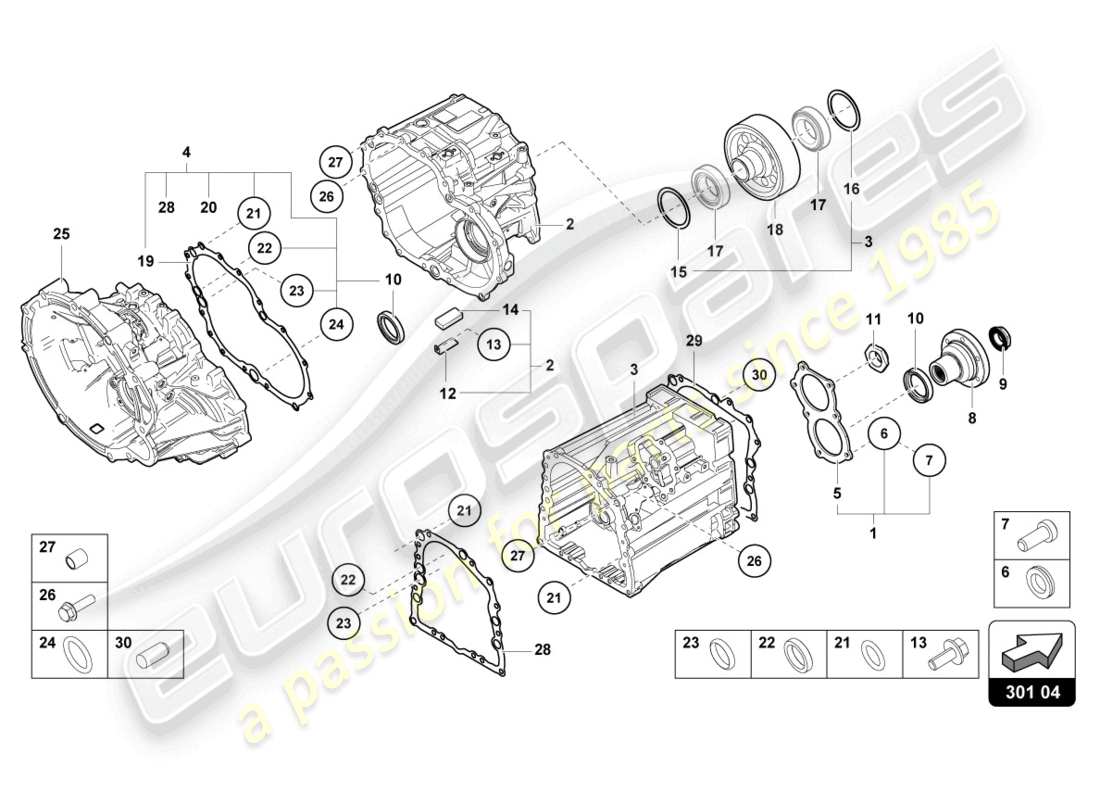 lamborghini lp770-4 svj roadster (2022) composants extérieurs de la boîte de vitesses schéma des pièces