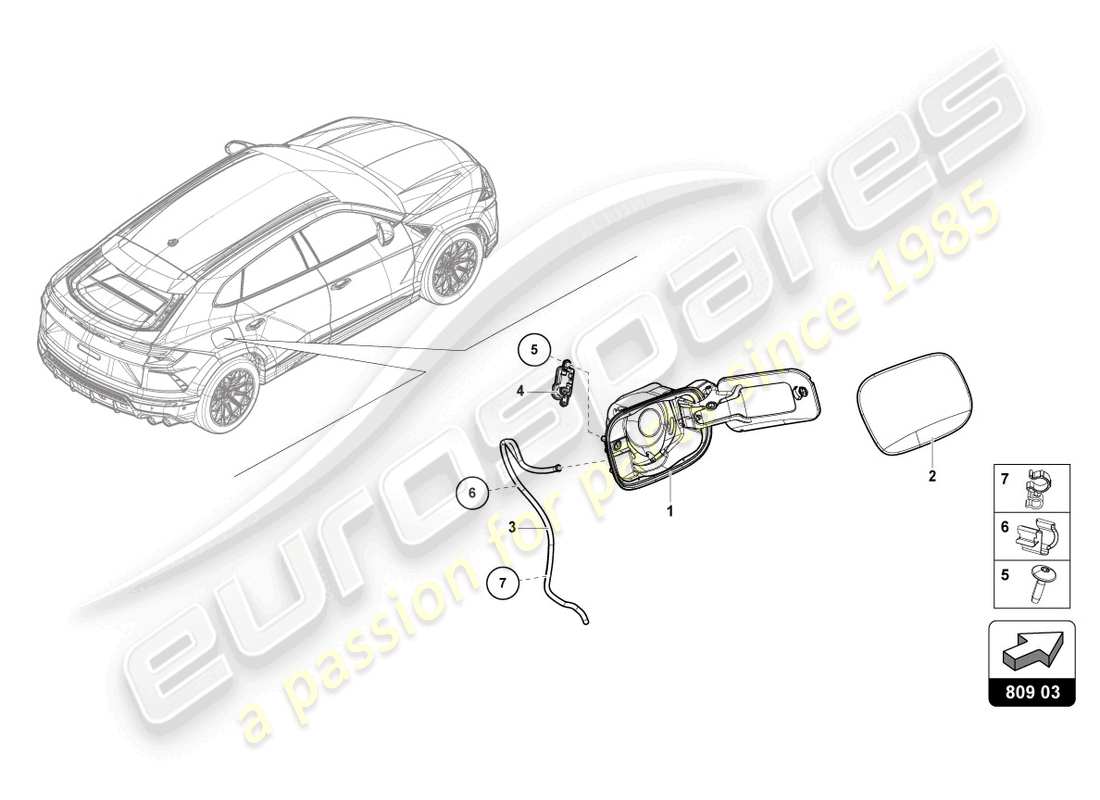 lamborghini urus performante (2024) trappe de remplissage de carburant schéma des pièces