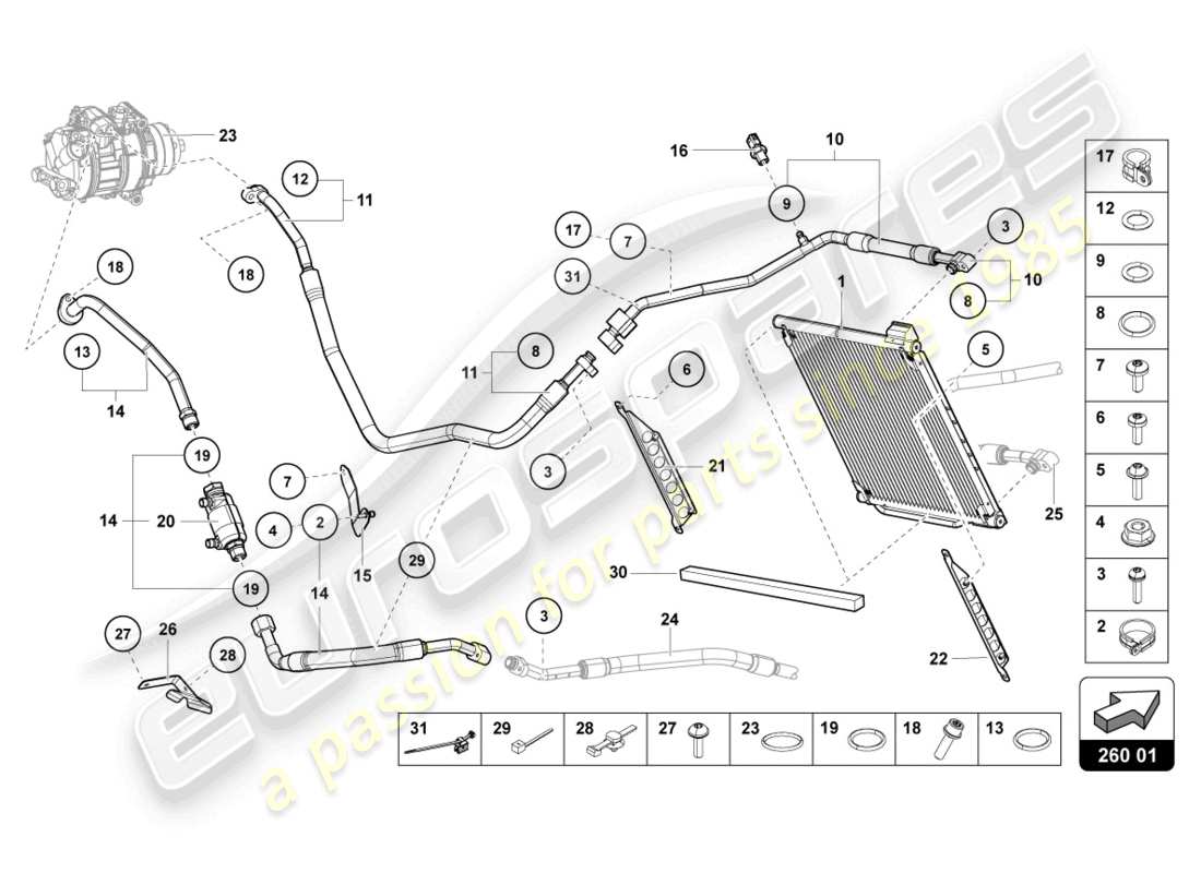 lamborghini lp770-4 svj roadster (2022) diagramme des pièces du condenseur de climatisation