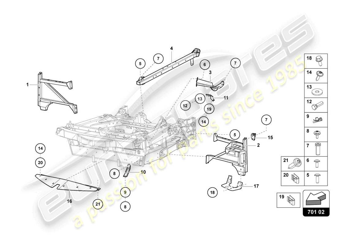 lamborghini lp770-4 svj roadster (2022) partie avant du cadre de garniture schéma des pièces