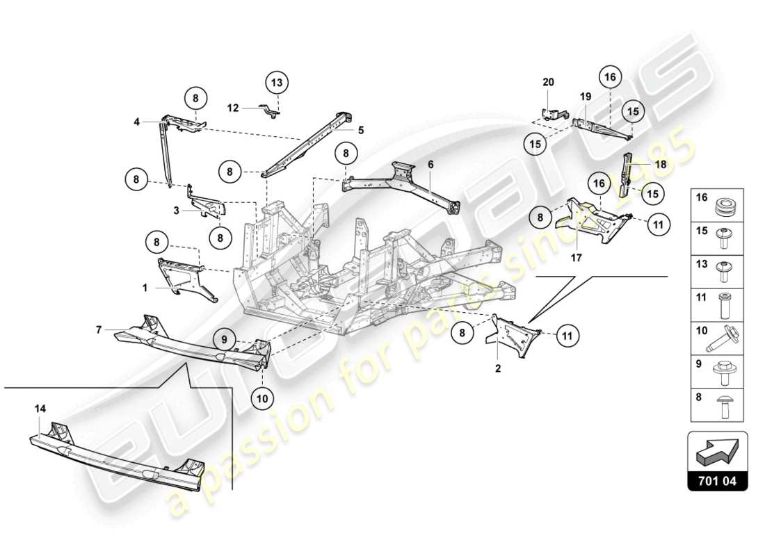 lamborghini lp770-4 svj roadster (2022) partie arrière du cadre de garniture schéma des pièces