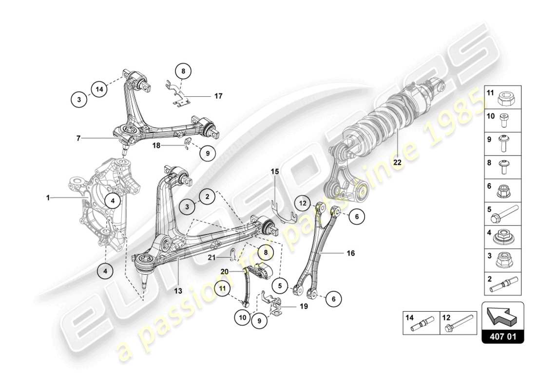 lamborghini lp770-4 svj roadster (2022) suspension avant schéma des pièces