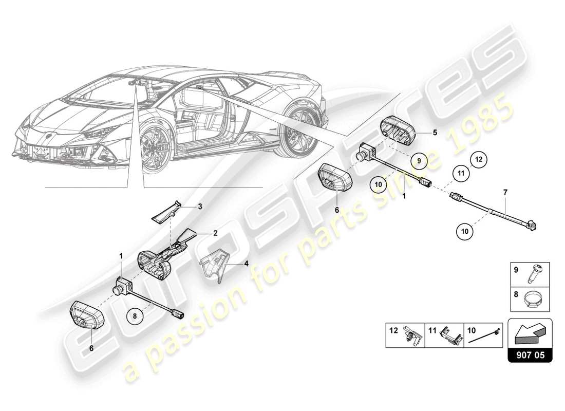 lamborghini tecnica (2024) pièces électriques pour système d'enregistrement vidéo et de télémétrie schéma des pièces