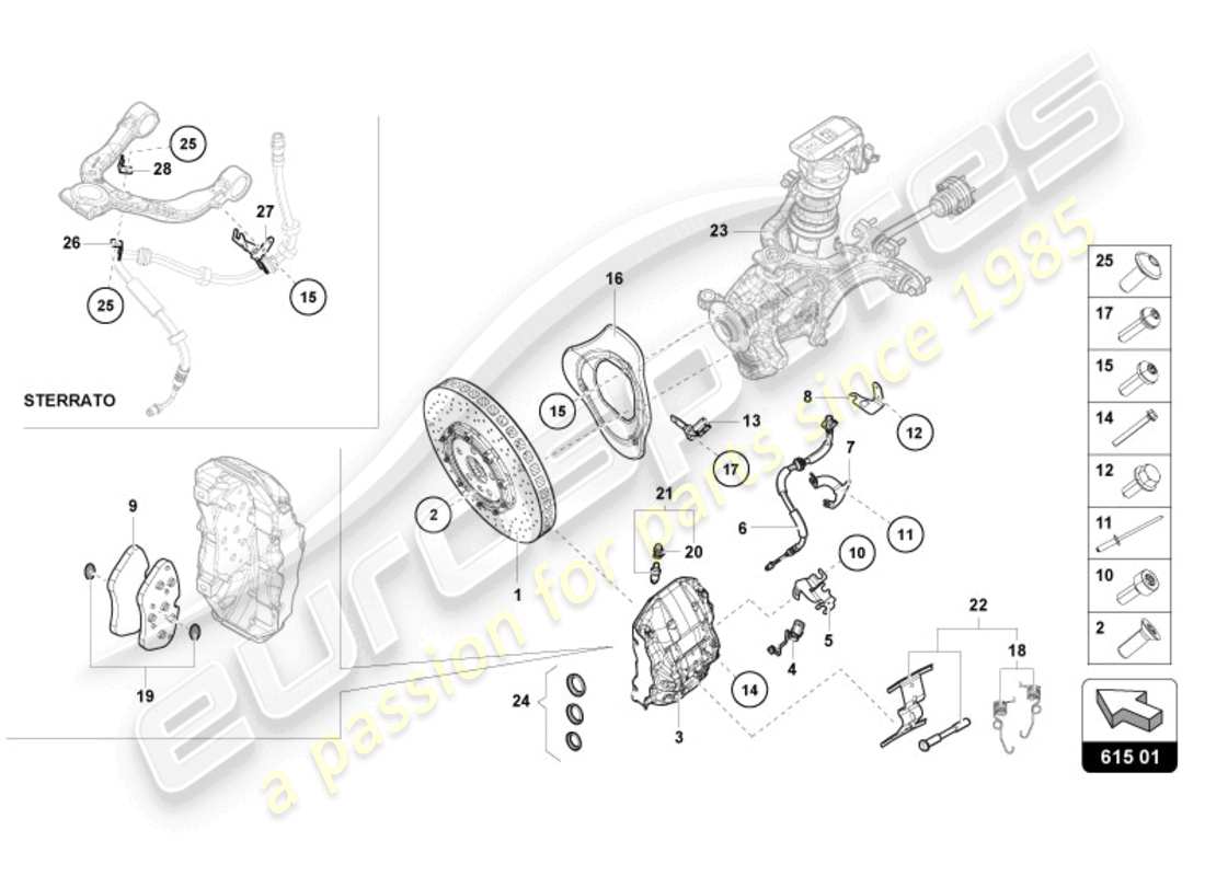 lamborghini 2024 (tecnica) disque de frein avant en céramique schéma des pièces