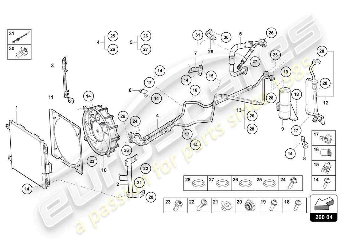 lamborghini 2022 (ultimae) diagramme des pièces du condenseur de climatisation