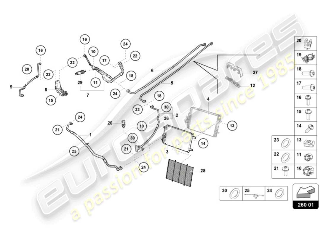 lamborghini tecnica (2024) diagramme des pièces du condenseur de climatisation
