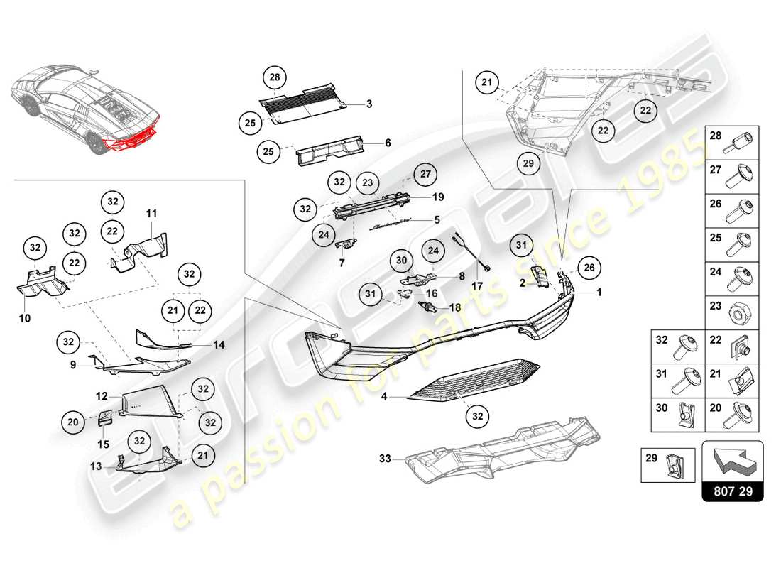 lamborghini countach lpi 800-4 (2022) partie supérieure du pare-choc schéma des pièces