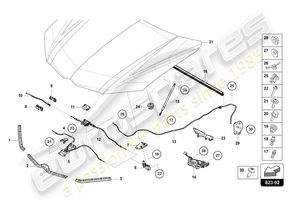 lamborghini urus performante (2024) joint pour couvercle moteur schéma des pièces