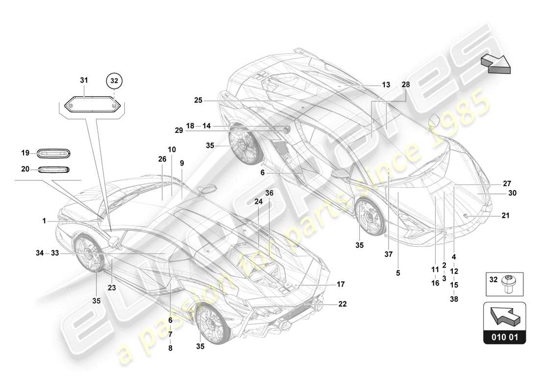 lamborghini sian roadster (2021) plaques types schéma des pièces