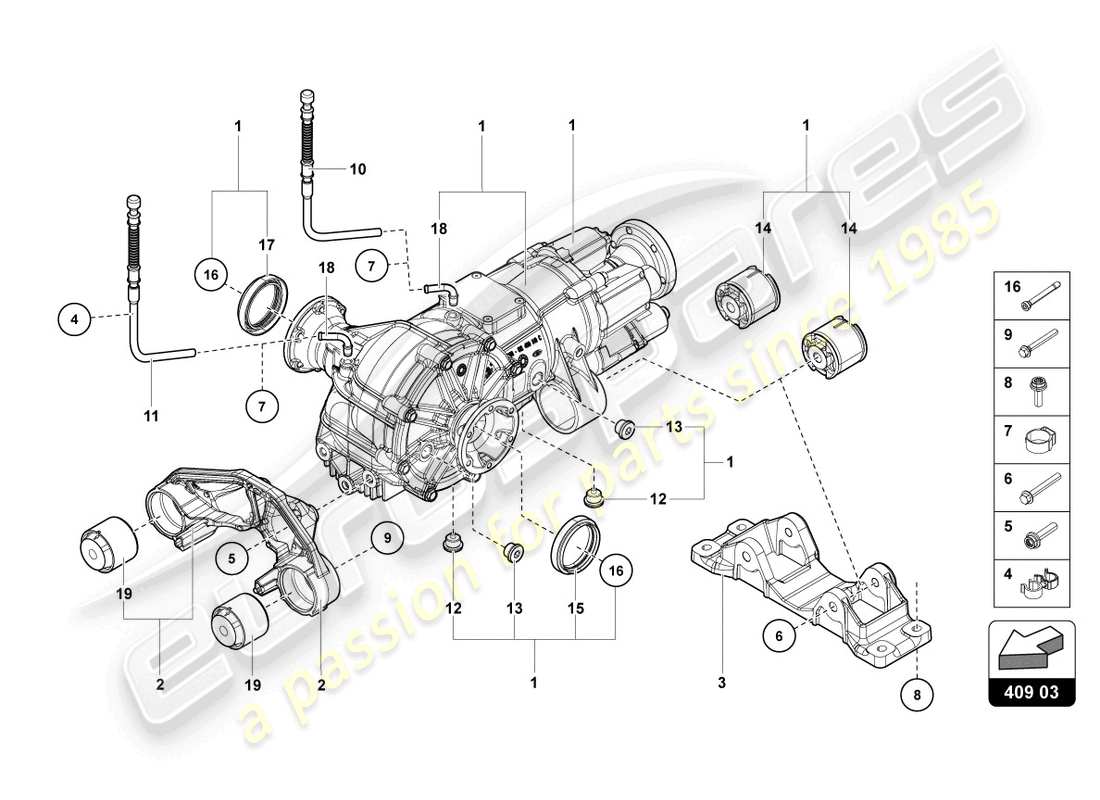 lamborghini ultimae (2022) différentiel d'essieu avant avec visco-embrayage schéma des pièces