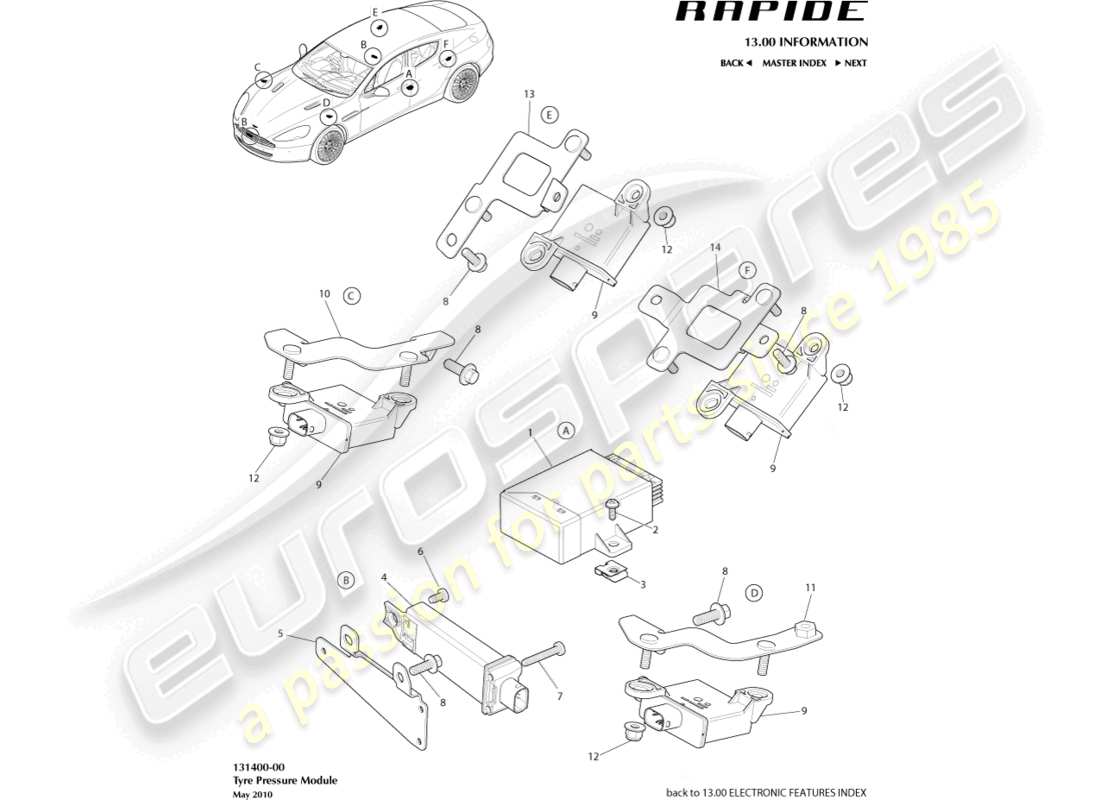 un schéma de pièces du catalogue de pièces aston martin rapide (2018)
