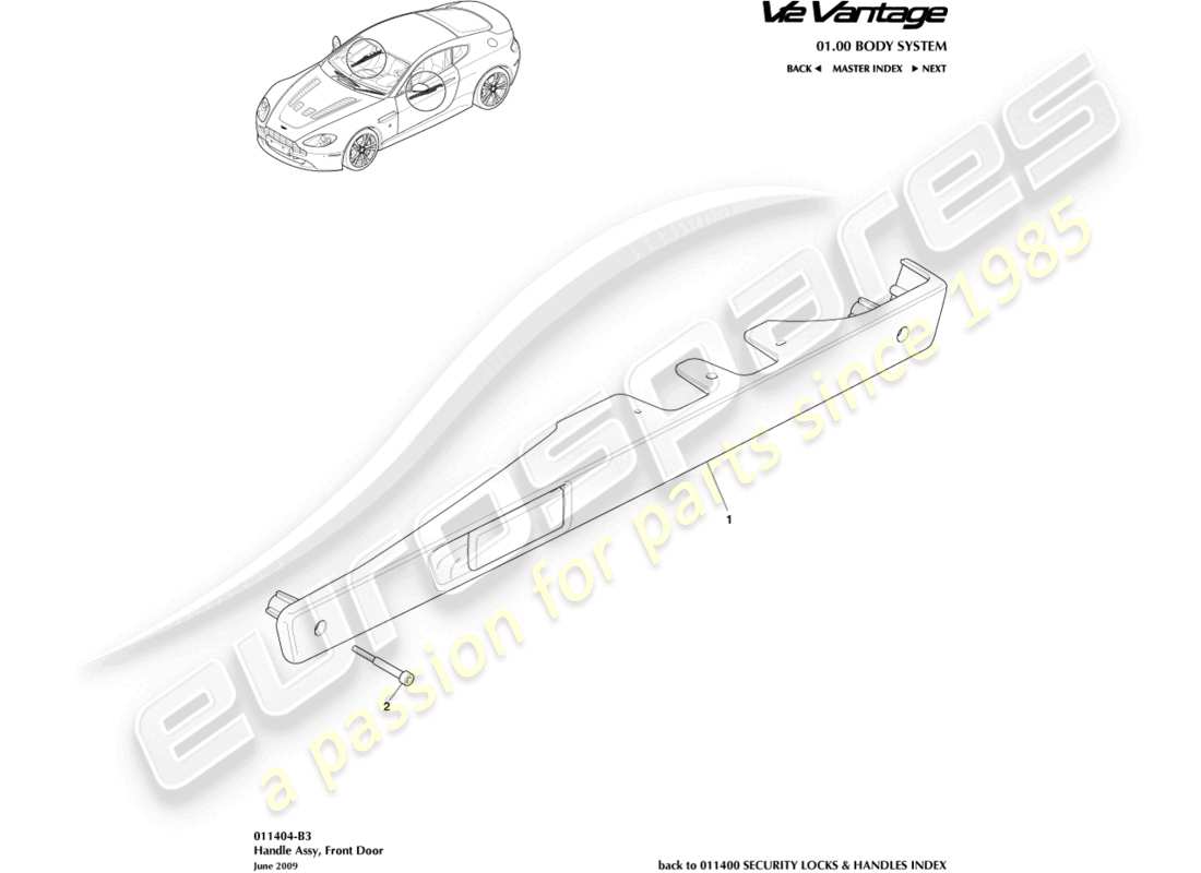 aston martin v12 vantage (2013) diagramme des pièces de l'assemblage de la poignée