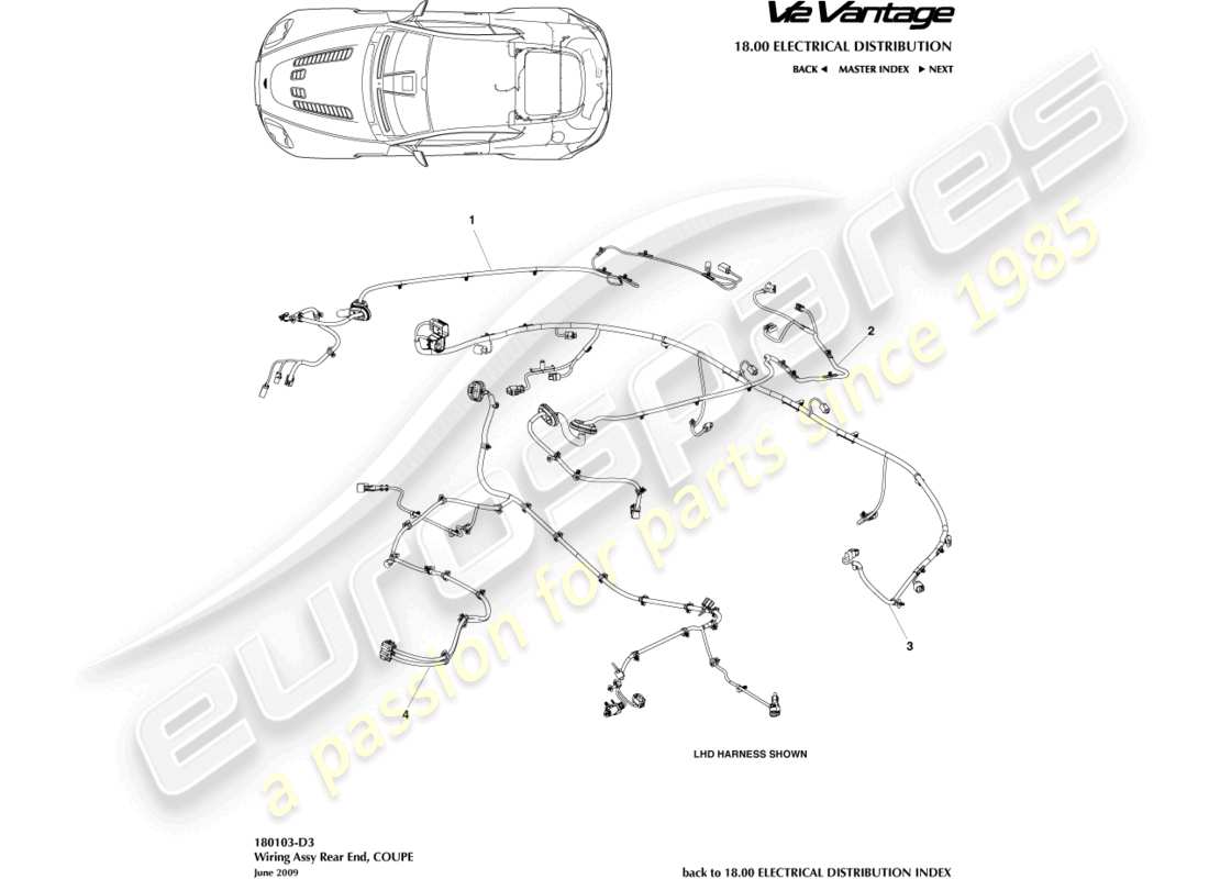 aston martin v12 vantage (2013) faisceau arrière, schéma de pièces du coupé