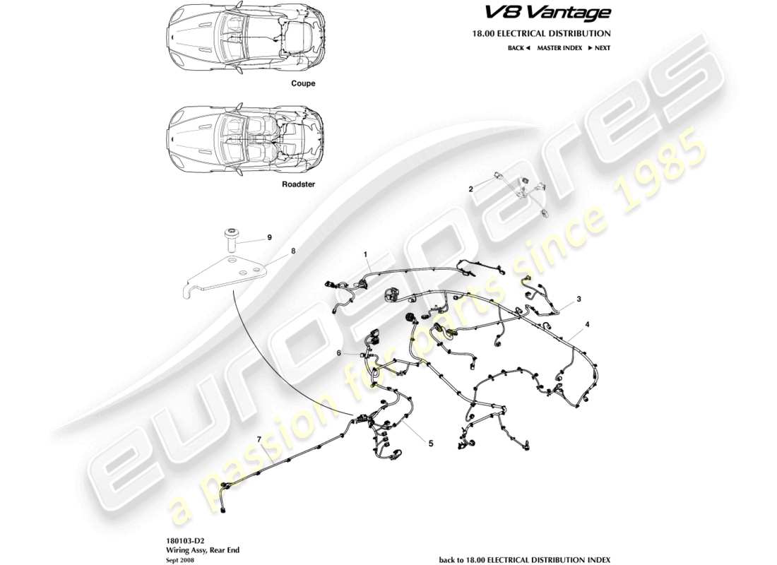 aston martin v8 vantage (2013) schéma des pièces du faisceau arrière