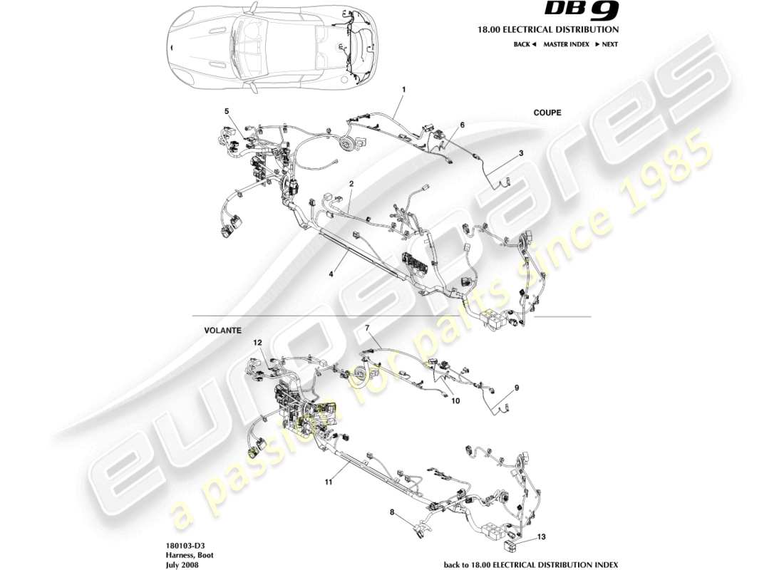 aston martin db9 (2008) schéma des pièces du faisceau de bottes