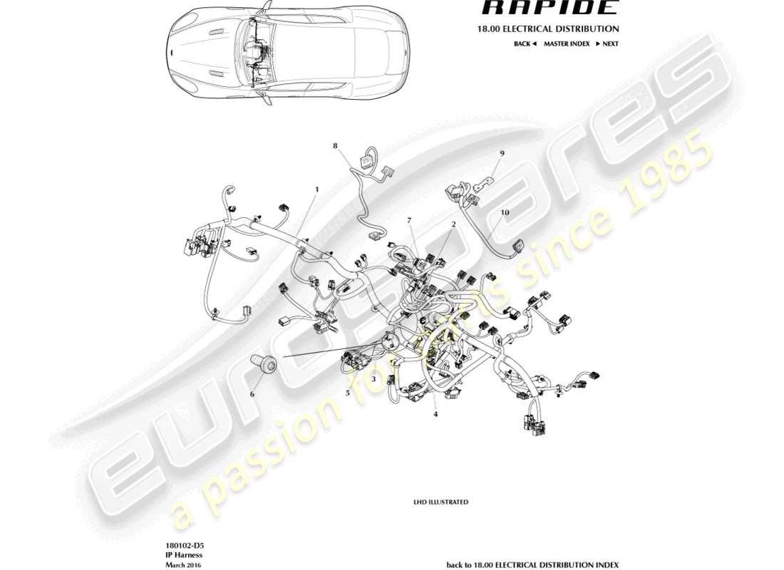 aston martin rapide (2011) diagramme des pièces du faisceau ip