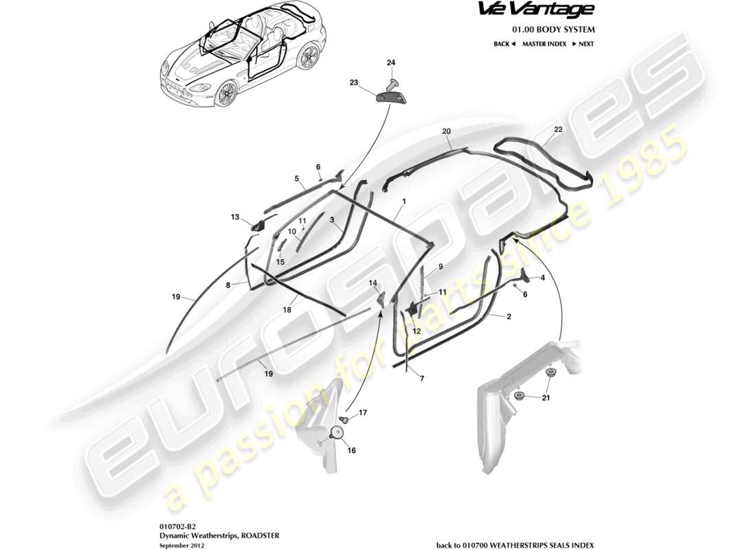 aston martin v12 vantage (2013) coupe-froid dynamique, diagramme de pièce roadster