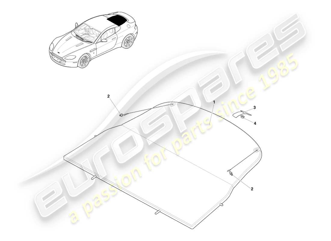 aston martin v8 vantage (2005) schéma des pièces d'assemblage du plateau d'emballage