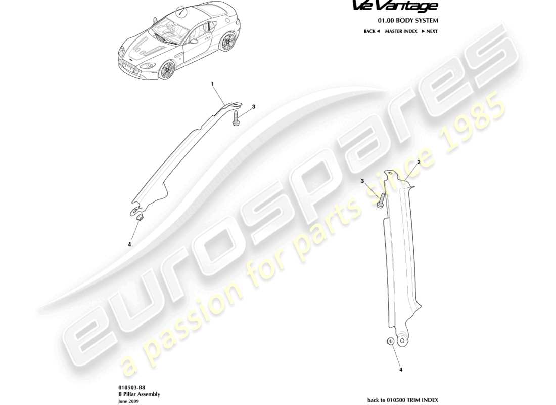 aston martin v12 vantage (2013) schéma des pièces d'assemblage du pilier b