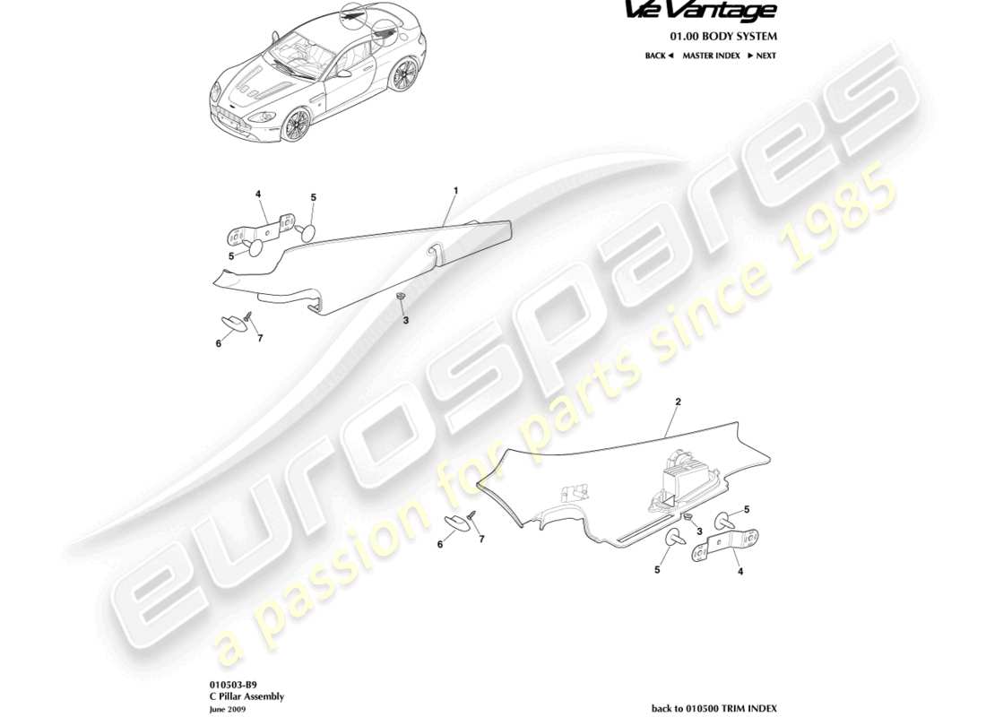 aston martin v12 vantage (2013) diagramme des pièces de l'assemblage du pilier c
