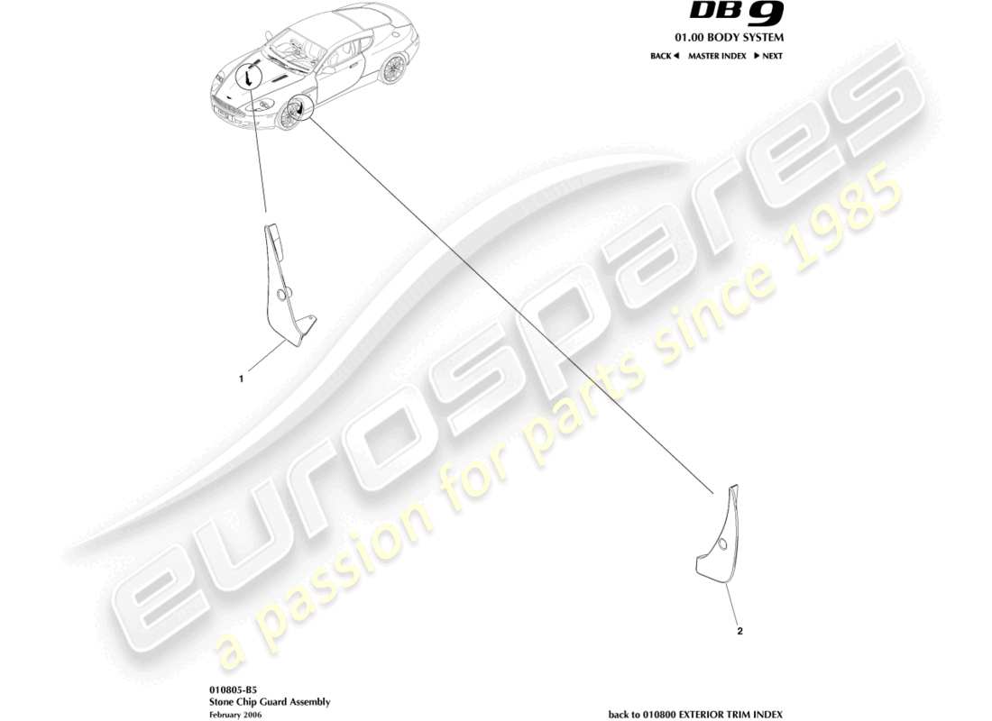 aston martin db9 (2011) schéma des pièces de protection anti-pierres