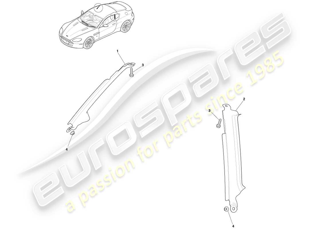 aston martin v8 vantage (2007) schéma des pièces d'assemblage du pilier b