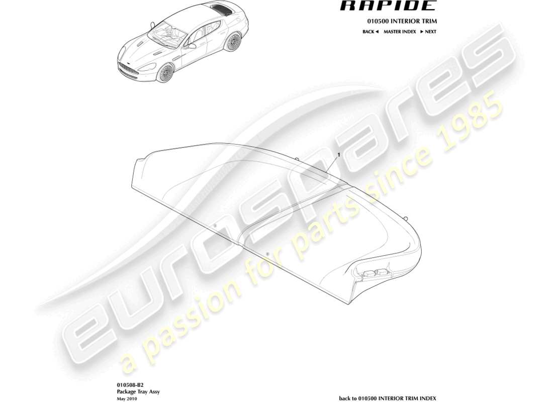 aston martin rapide (2011) diagramme des pièces du panneau de garniture de tablette à colis