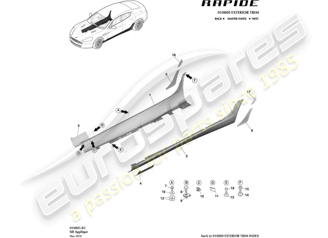 aston martin rapide (2011) diagramme des pièces d'applique de seuil