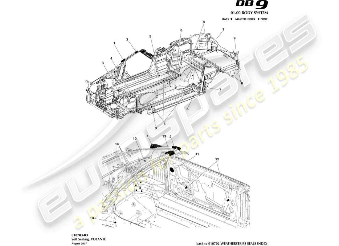 aston martin db9 (2008) joint souple, diagramme de pièce volante