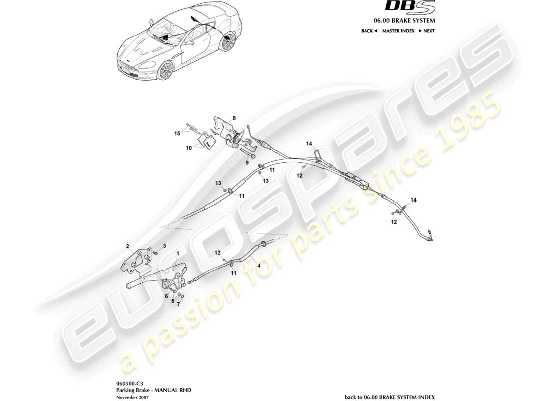 aston martin dbs (2010) frein de stationnement, diagramme de pièces rhd