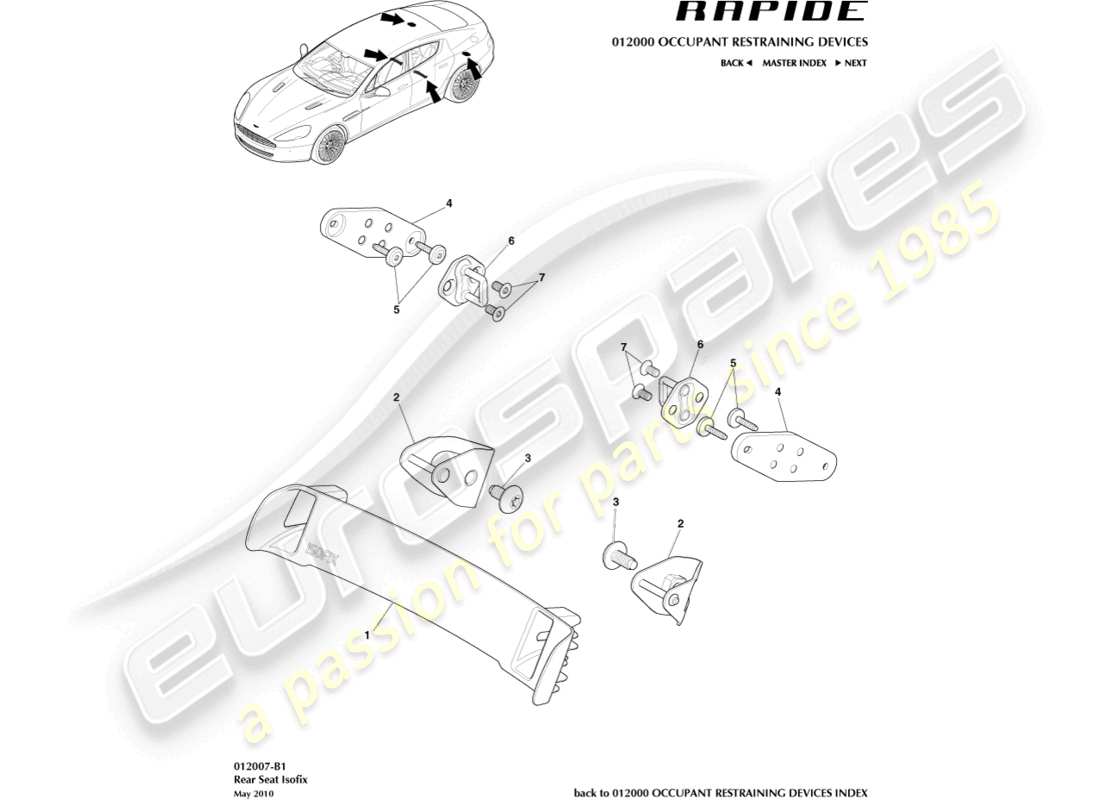 aston martin rapide (2012) schéma des pièces des supports d'attache isofix