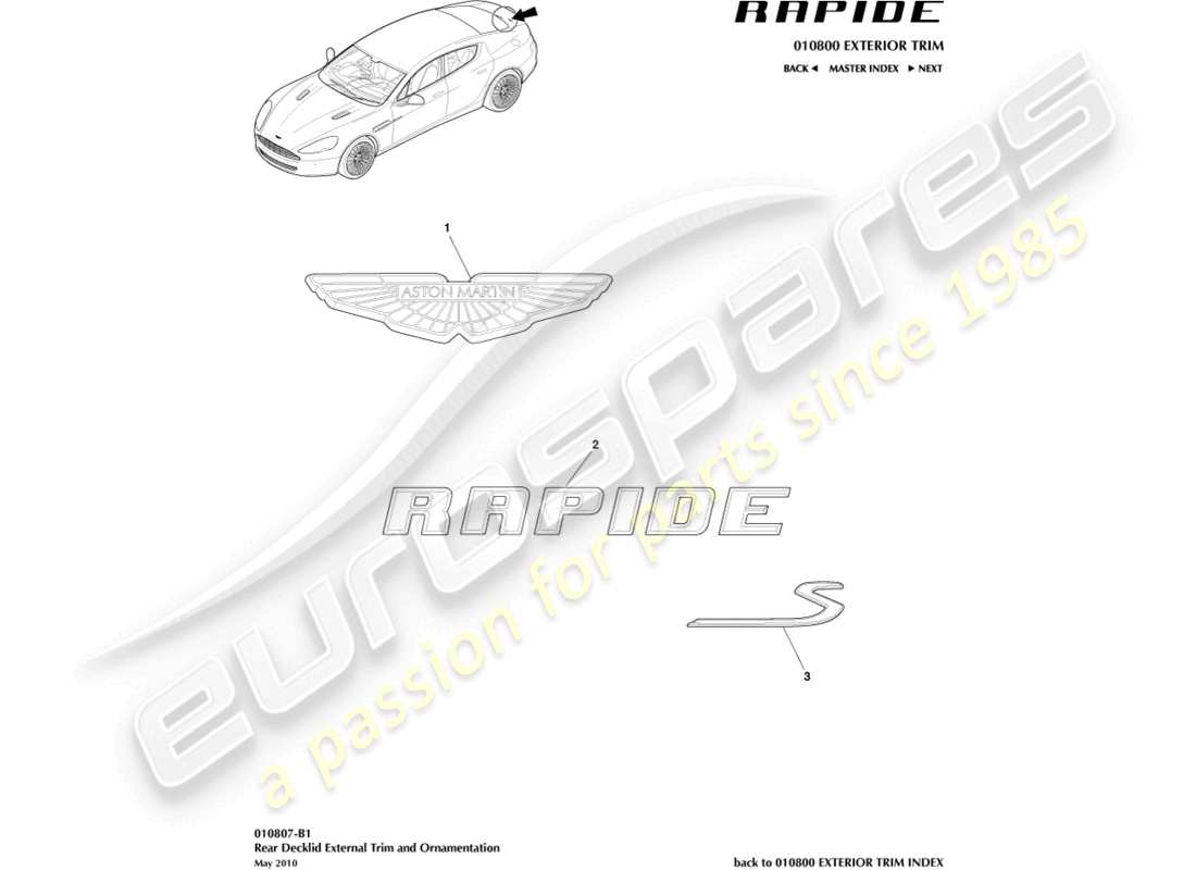 aston martin rapide (2019) schéma des pièces de badges