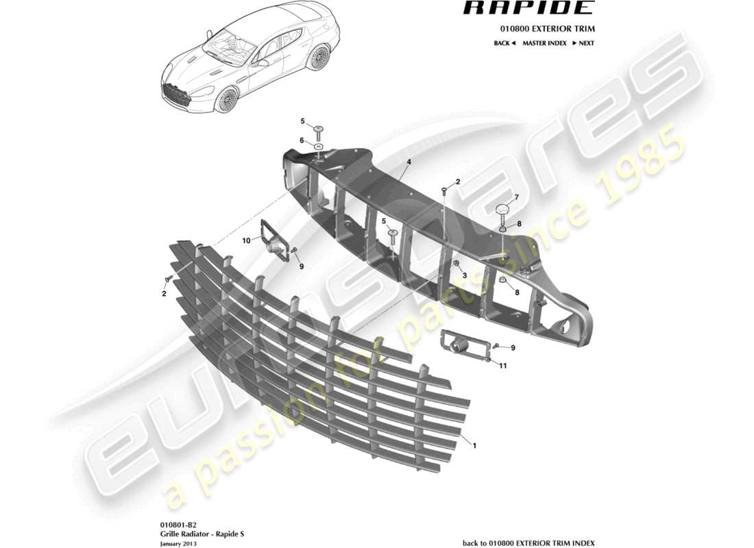 aston martin rapide (2013) grille de radiateur, s schéma des pièces